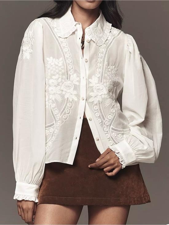 Pilcro Tops - Pilcro White Embroidered Button-Down Blouse